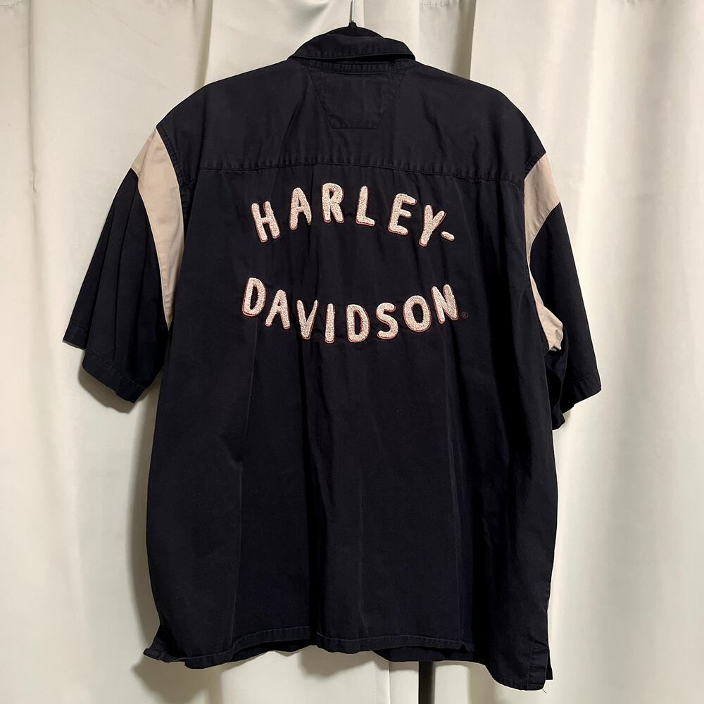 Harley Davidson Early 2000s Men's Embroidered Logo Button Up Shirt XXL